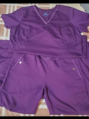 Purple Medical Scrub Set with Embellished Trim
